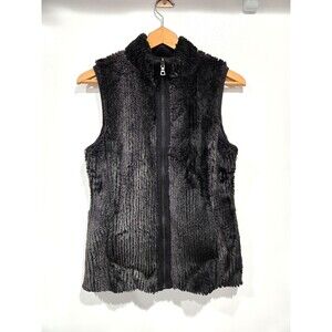 Women's Etcetera Size S Black Zip Up Faux‎ Fur Cashmere Blend Vest
